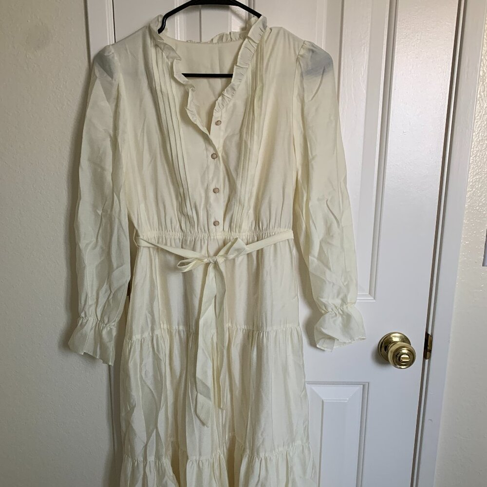 HOPESHOW Women Ruffle Dress, White, Size S